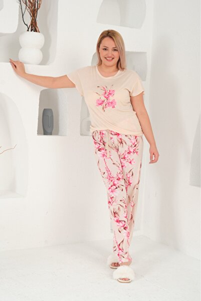 yula store Plus Size Short Sleeve Crew Neck Floral Pattern Women's Pajama Set...