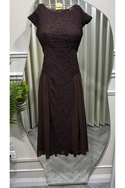 led style Jacquard Midi Dress with Side Chiffon Details