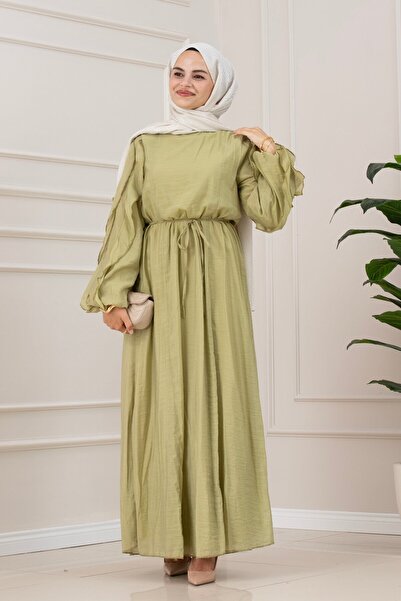 Sevitli Simay Dress with Ruffle Detail on the Sleeves-Green