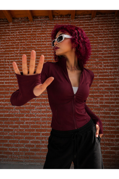 DEEFWEAR Finger-Loop Detailed Slim Fit Street Y2K Crop Cardigan