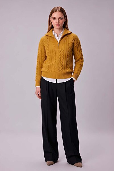 odelon Women's Hair Knitted Half Zipper Bato Collar Wool Knitwear Sweater Mus...