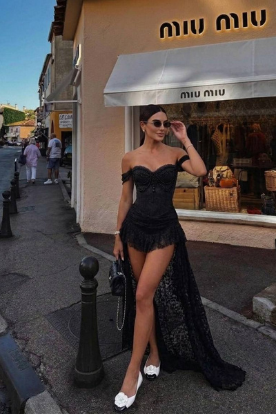 Tayt Factory Straplez Model Korse Bustiyer Asimetrik Dantel Etek Takım Mezuniyet