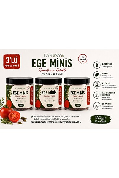 Ege Minis Domates & Kekikli Glutensiz Vegan Tuzlu Kurabiye 3’lü Avantaj Paketi 180 g (3 x 60 g)