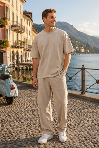 Runades Men's Oversize Basic Short Sleeve T-Shirt and Sweatpants Set Relaxed ...