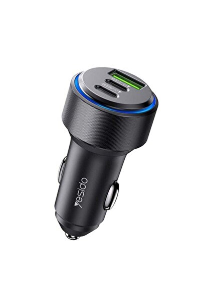 Yesido شاحن سيارة Y50 بمنفذين من نوع C ومنفذ USB - محول شحن سريع بثلاثة منافذ...