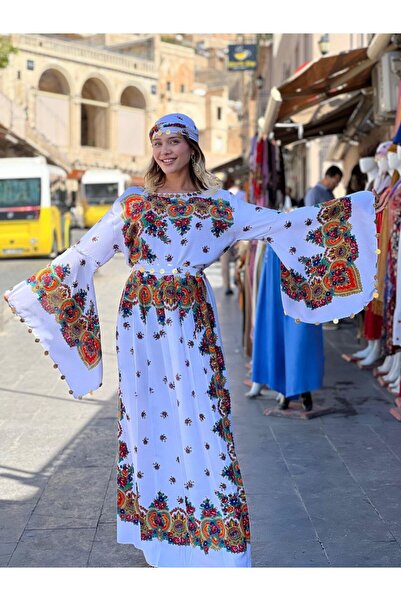 Butik Yöresel Etnik Elbise Mardin %Yüz Doğal Pamuklu Renk Beyaz Özel Üretim!