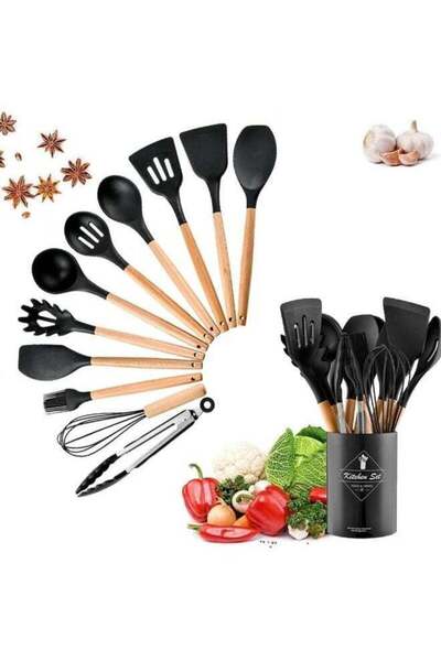 ELTRAZONE 12Pcs Silicone Kitchen Cooking Spatula Set with Holder, Wooden Hand...