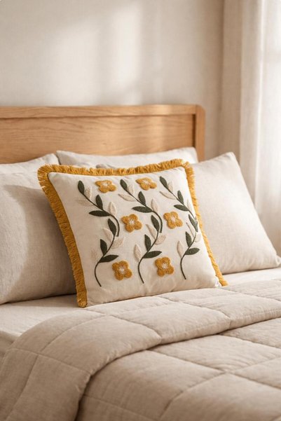 Bella Home Premium Punch Embroidery Cushion Cover 40 cm X 40 cm - 1 Piece