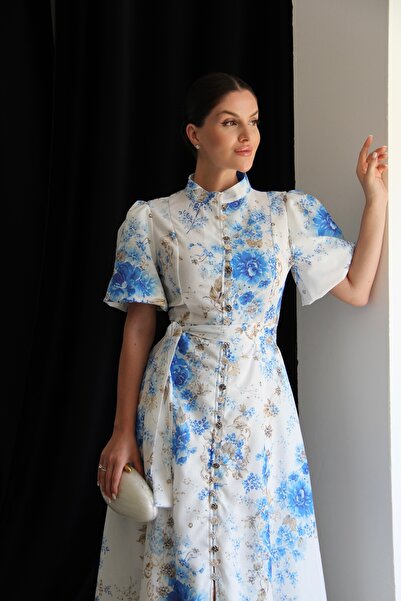 Julidress Rochie din in cu design premium, cu curea și nasturi metalici cu model