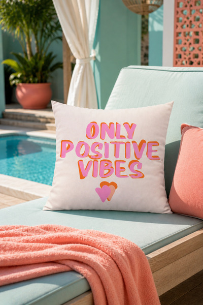 Evmila Husă de pernă decorativă cu text imprimat „Only Positive Vibes”, decor...