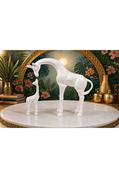 ersu store 24cm Zürafa Ve Yavrusu Aile Temalı Dekoratif Obje Figür Biblo Ev O...