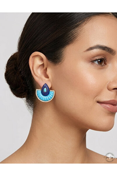 By Zeyna Aksesuar Premium Geometric Stone Women's Earrings