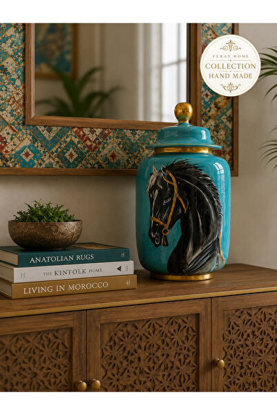 ferayhome Collection Handmade Honey Pot Turquoise Horse Pattern Object - Fera...