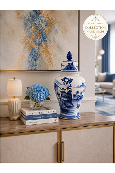 ferayhome Collection Series Handcrafted Blue and White Siheyuan Landscape Kin...