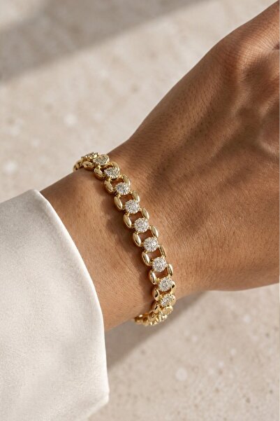 Valmont Accessories 14K VIP Kaplama 18 cm Altın Renk Zirkon Taşlı Daire Detay...