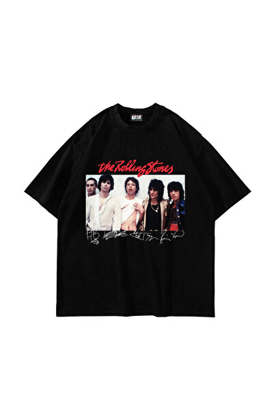 Sekizbiraltı 816 the Rolling Stones Oversize Black T-Shirt