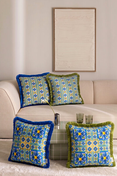 Alseko Concept Azure Garden Tasseled 43X43Cm Square 4-Piece Throw Pillow Covers