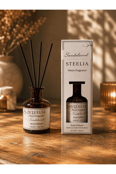 STEELİA Sandalwood Bambu Çubuklu Oda Kokusu 120 ml Uzun Süre Kalıcı Reed Diff...