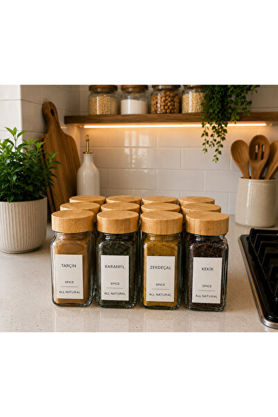 CEZVE HOME 12-Piece Square Glass Spice Jar Set with Bamboo Lids and 12 Labels...