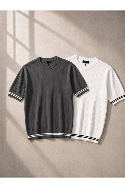 ixir 2-Pack Men's Short-Sleeved Crew Neck Knitwear T-Shirt 100% Cotton Summer...