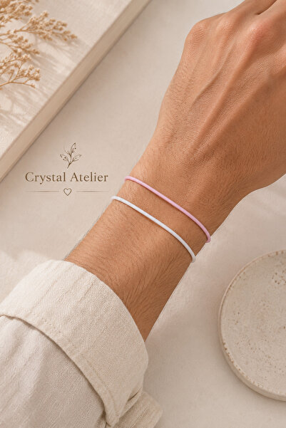 Crystal Atelier 2-Piece Pink and White Macrame Rope Bracelet Adjustable Lover Bff