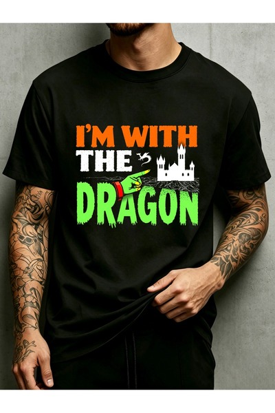 STITCHLY تي شيرت رجالي كاجوال، مطبوع عليه I'm with The Dragon، ملابس كاجوال، ...