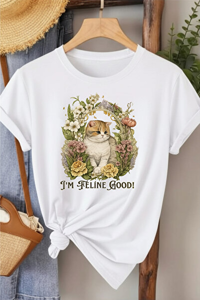 l'eivor I' m Feline Good Cat Printed Women's Cotton T-Shirt