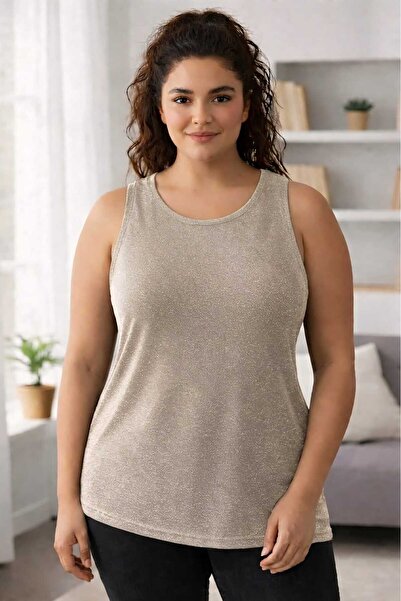 sngl tekstil Women's Plus Size Lureks Glittery Sleeveless Blouse 3XL 4XL 5XL ...
