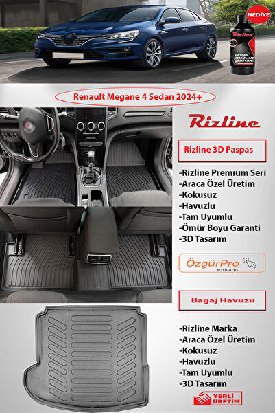 Rizline Premium Renault Megane 4 Sedan 2024 ve Sonrası 3D Paspas ve Sol Cep B...