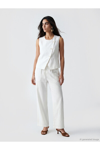 LC Waikiki Rmz Gi̇yi̇m Farkiyla Women's Linen Blend Trousers with Waist Cord
