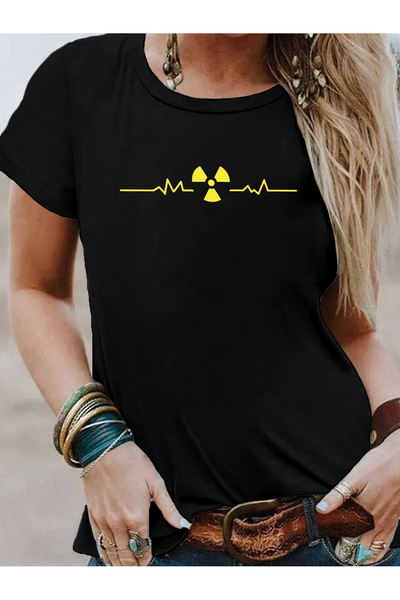 1001 Line Women'S Radiation Symbol Hetbeat Line Graphic T-Shirt Soft Short Sl...