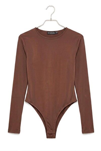 Raneel Kazançlı Alışveriş Women's long sleeve snap bottom body blouse brown