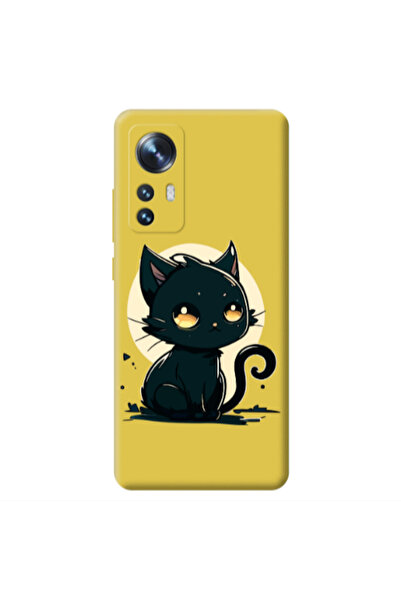 Other Xiaomi Mi 12 Black Cat Yellow Colored Silicone TPU Θήκη