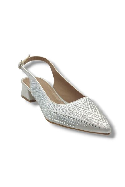 Cakgo Ceylan Shoes 125-26 Stoned Shiny Satin Short Square Heel Women's Shoes ...