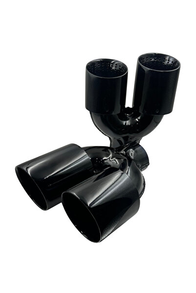 90 MM PİANO BLACK ÇİFT ÇIKIŞ SAĞ SOL DELİKLİ TAKIM 304 KROM PASLANMAZ