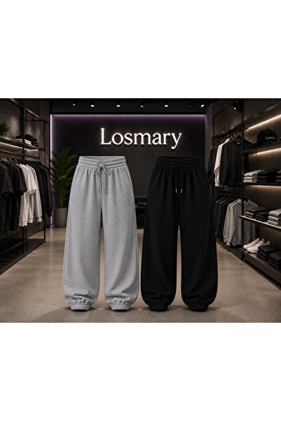 LOSMARY 2 adet lastik paça erkek eşofman altı gri ve siyah