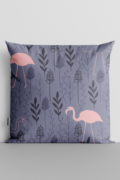 TicaretJet غطاء وسادة مطبوع رقميًا على الوجهين من Flamingo and Leaf
