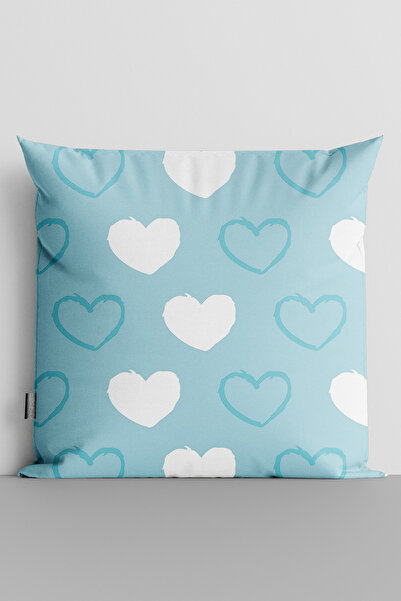 TicaretJet Blue White Hearts Double Sided Digital Printed Throw Pillow Cover