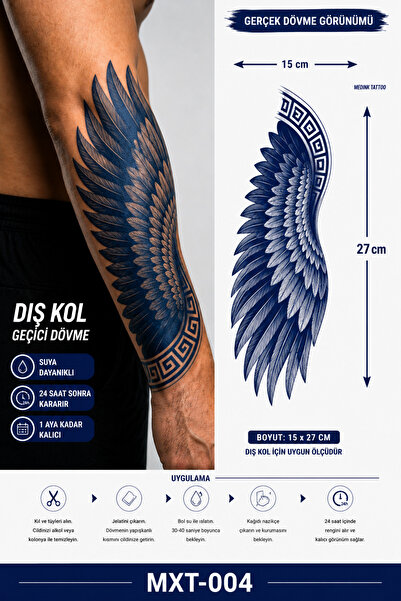 medink tattoo 1 Ay Kalıcı Sonradan Kararan Kanat Yarım Kol geçici dövme tatto...