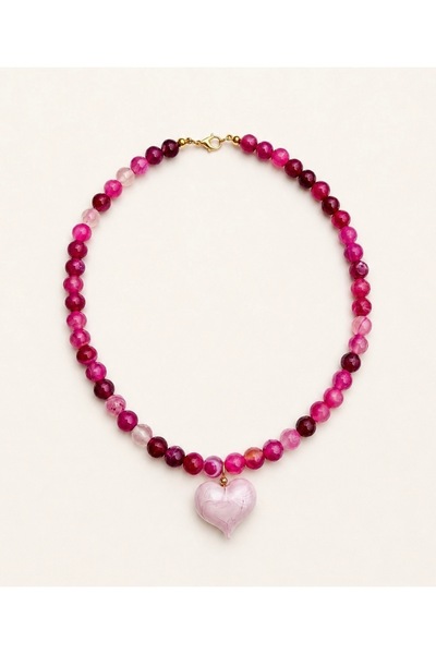 Elvia Atelier Murano Kalp Kolye Pembe