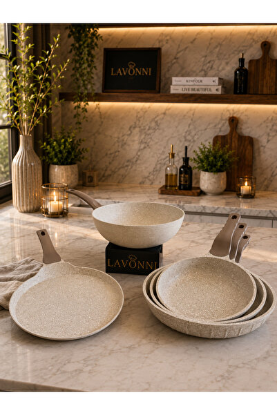LAVONNI Terra Chef Set 5 Parça Döküm Granit Tava Seti 20-24-28 cm Tava 28 cm ...