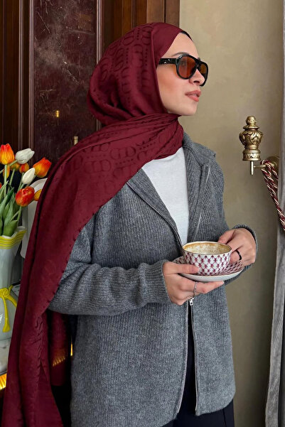 carell Rabia Yıldırım'ın Tercihi Luxe Desen Liora Pamuk Şal Bordo