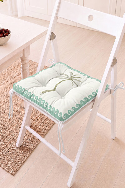 Home Palmiye Figürü ve Mint Yeşil Çizgili Pofidik Sandalye Minderi - Vintage ...