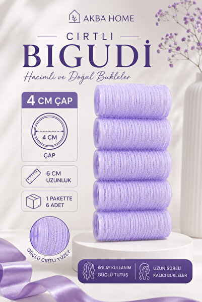 AKBA HOME 6’lı Cırtlı Saç Bigudisi 4 cm Çap 6 cm Uzunluk Hacim ve Bukle Şekil...