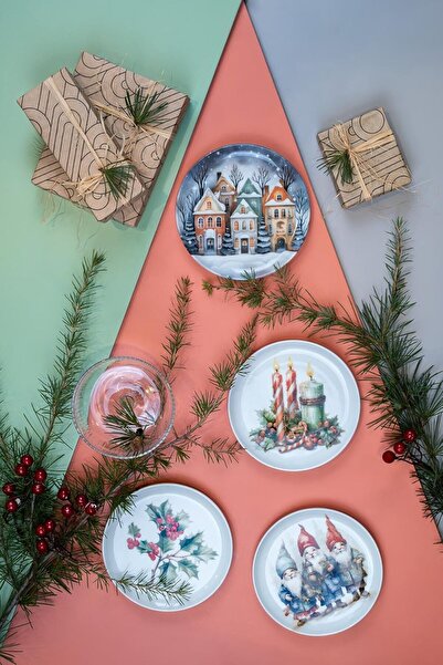 Yıldızan Nht Shop Porcelain Festive 4 Piece 15 cm Plate 818517