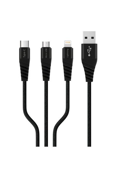 Polosmart PBS412 Type-C Micro USB Lightning Çıkışlı 3 in 1 Şarj Kablosu 1.2 M...