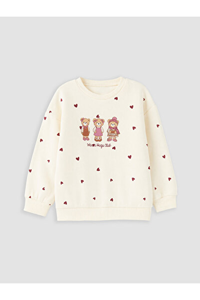 LC Waikiki Lcw Baby Ecru Printed Girls' Thick Sweatshirt