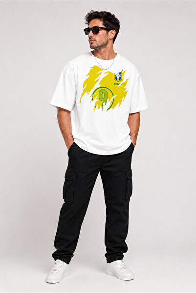 Moda Minimo Unisex Oversize T-Shirt Brazil Printed Black T-Shirt World Cup Fo...