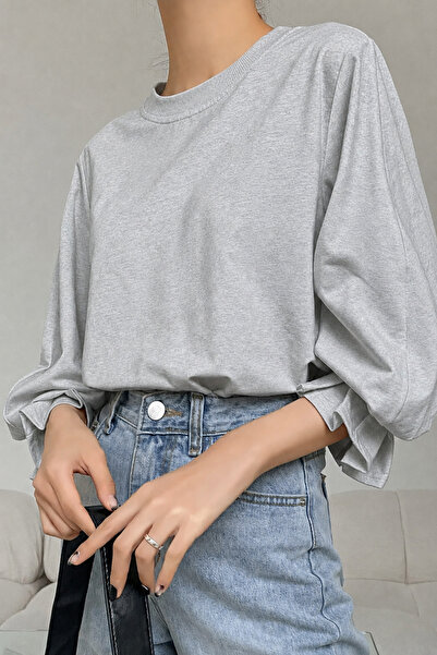 COOL TARZ Women's Crew Neck Balloon Sleeve Oversize Basic Casual Blouse