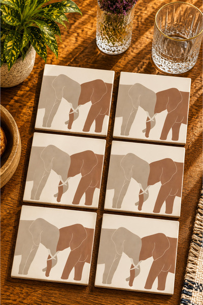 JHAAR Abstract - Bohemian - Minimalist Elephant Pairs Illustration Modern Set...